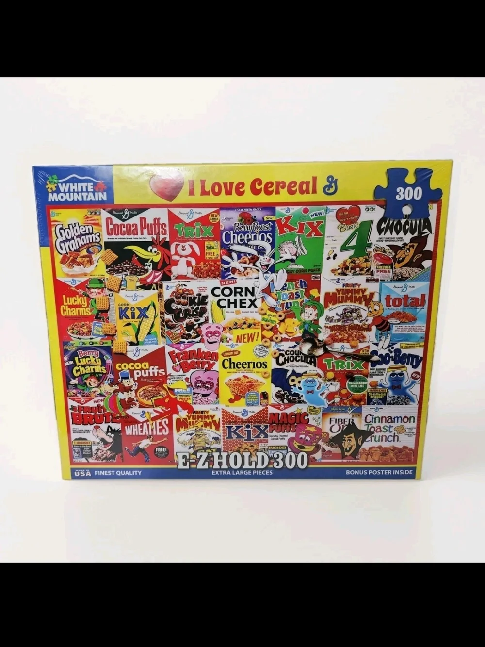 White Mountain I Love Cereal 300-Piece Large E Z Hold Pieces Puzzle Cereal Boxes